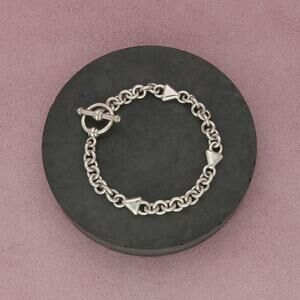 sterling silver triangle station cable chain toggle bracelet size 7.5in